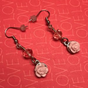 Pink Roses Beaded Earrings